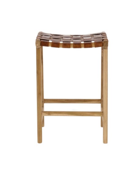 Taburete Baudilio madera y cuero 2