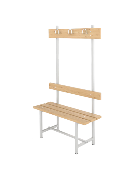 Banco Sencillo Respaldo y Perchero Pino para vestuarios de empresa