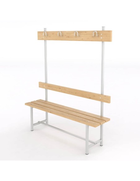 Banco Sencillo Respaldo y Perchero Pino para vestuarios de pymes
