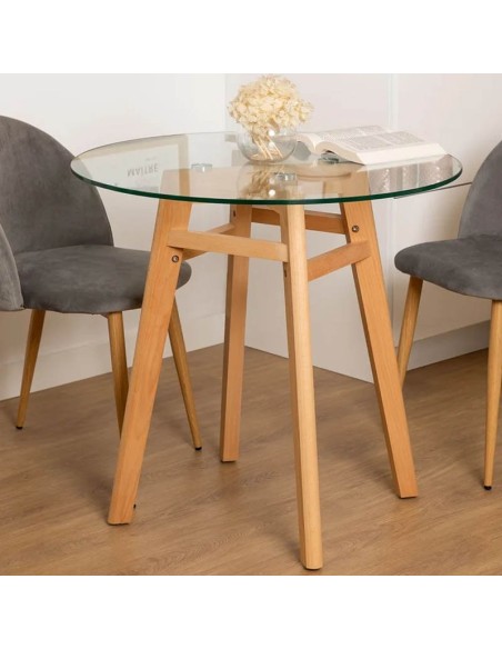 Mesa Clemente Cristal | Mesa Comedor en Cristal y Madera de Haya
