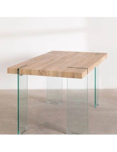Mesa Clementino de madera y cristal 2