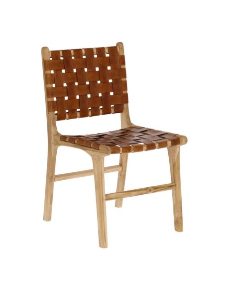 Silla Baudilio fabricada en madera teka y piel 1