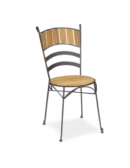 Silla Greco vintage y forja con asiento de teka