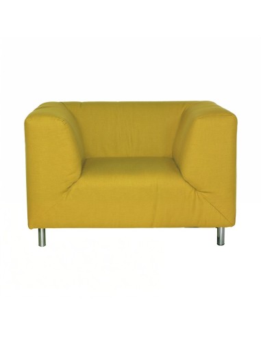 Sofá Chispa una plaza en tela amarilla y patas metálicas plateadas