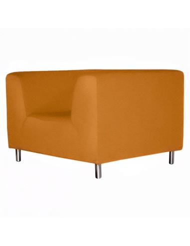 Sofá Chispa una plaza en tela naranja y patas metálicas plateadas