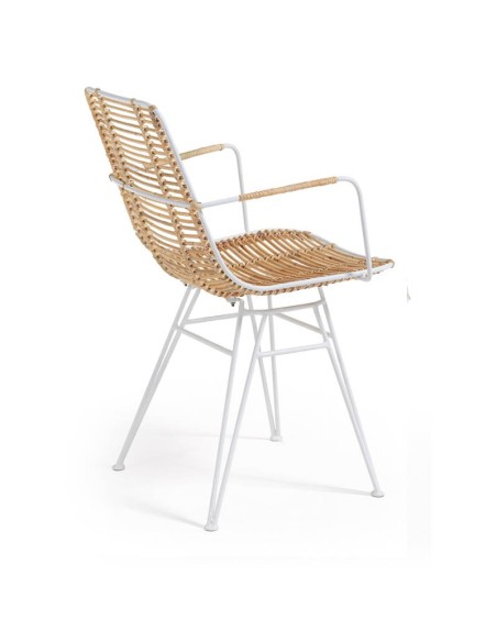 Sillón Mandala de acero blanco y ratán natural