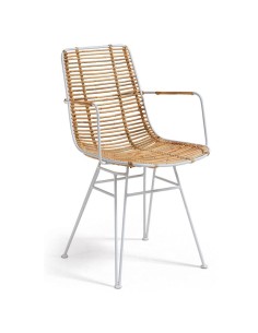 Sillón Mandala de acero blanco y ratán natural