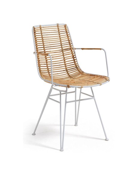 Sillón Mandala de acero blanco y ratán natural